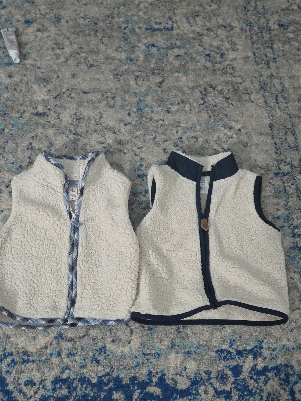 Carter's Cream Sherpa Vest with Blue Trim - Set of 2
